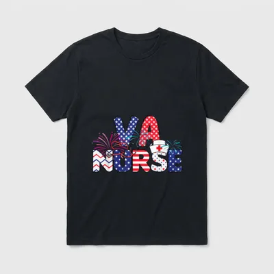 VA Nurse 4th of July American T-Shirt – VA NURSE letters in stars and stripes with stethoscope – Classic T-Shirt in Black