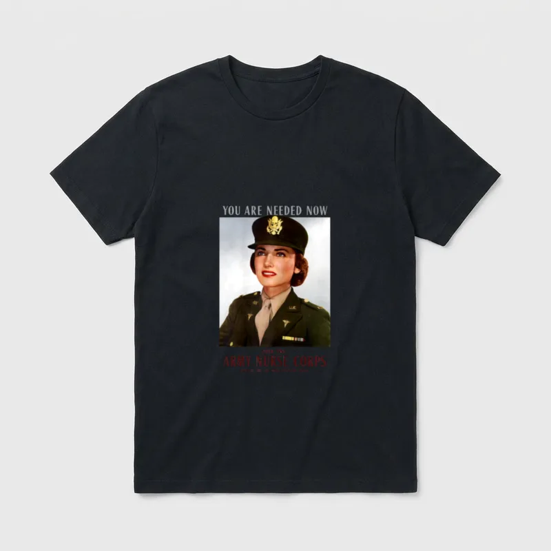 Join the Army Nurse Corps T-Shirt – Smiling nurse in uniform with vintage recruiting text – Classic T-Shirt in Black