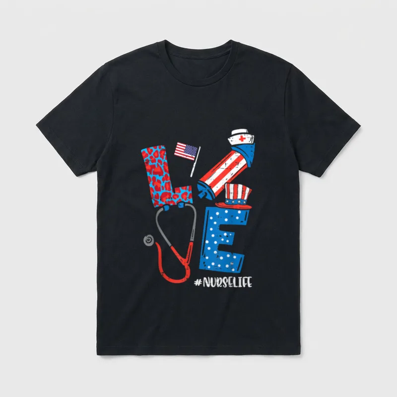 Love Leopard Nurse Life 4th T-Shirt – Classic T-Shirt in Black