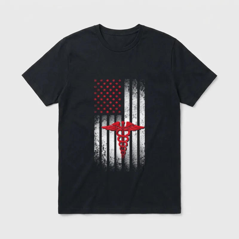 Proud Nurse RN LPN American Flag T-Shirt – Classic T-Shirt in Black