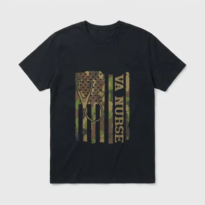 VA Nurse Camouflage American Flag Perfect T-Shirt – Classic T-Shirt in Black