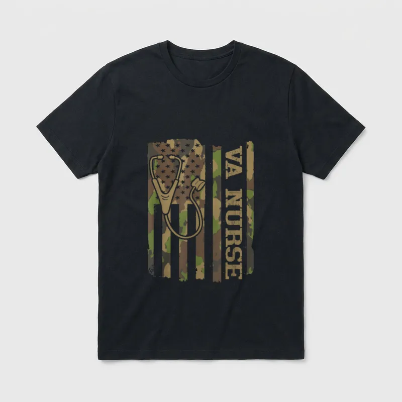 VA Nurse Camouflage American Flag Perfect T-Shirt – Classic T-Shirt in Black