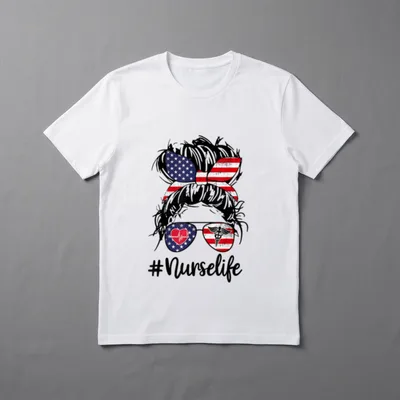 Nurse Life Girl with Messy Buns T-Shirt – Classic T-Shirt in Black