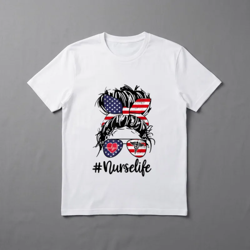 Nurse Life Girl with Messy Buns T-Shirt – Classic T-Shirt in Black