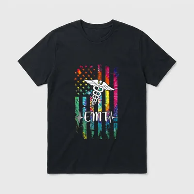Flag Tie Dye EMT Costume Nurse T-Shirt – Classic T-Shirt in Black