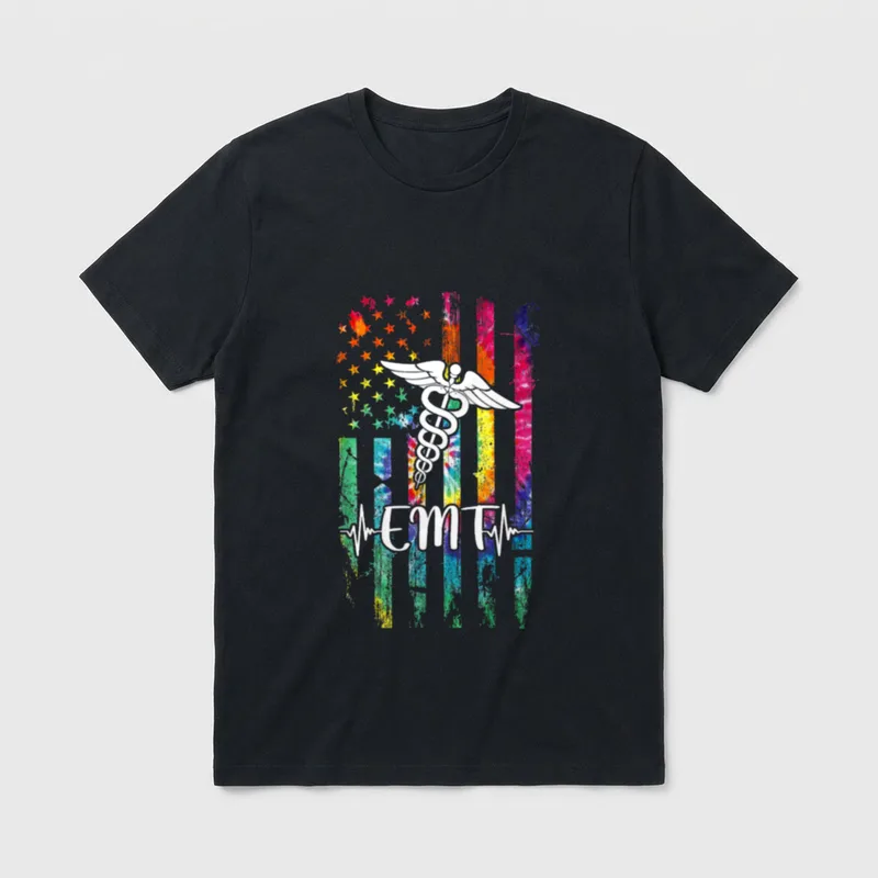 Flag Tie Dye EMT Costume Nurse T-Shirt – Classic T-Shirt in Black
