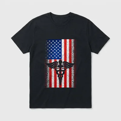 Day July 4th American Flag Nurse T-Shirt – Classic T-Shirt in Black