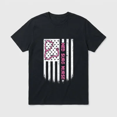 Med Surg Nurse American Flag USA T-Shirt – Classic T-Shirt in Black