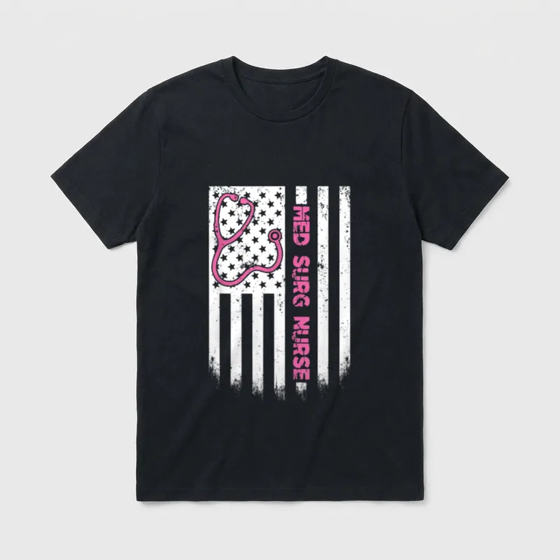 Med Surg Nurse American Flag USA T-Shirt – Classic T-Shirt in Black