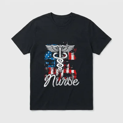 Nurse Heartbeat United States Flag Paramedic T-Shirt – Classic T-Shirt in Black