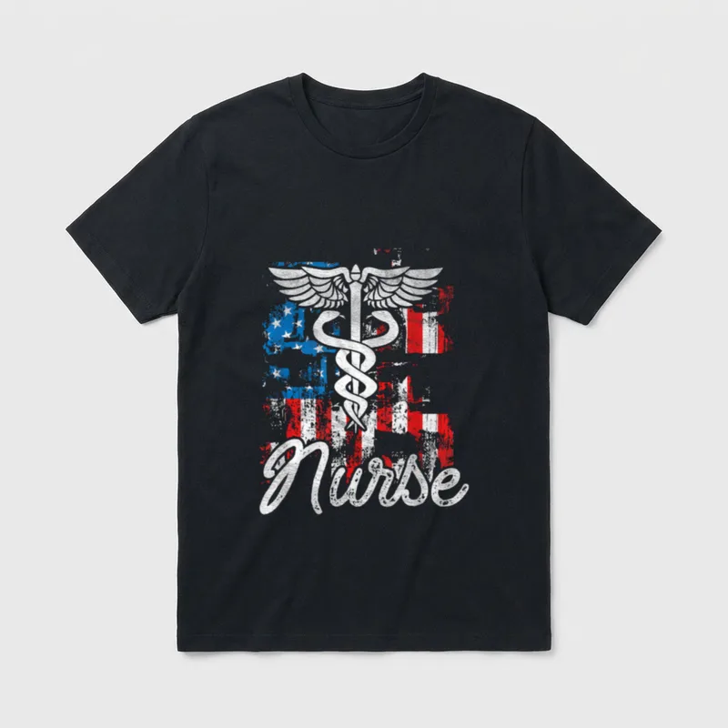 Nurse Heartbeat United States Flag Paramedic T-Shirt – Classic T-Shirt in Black