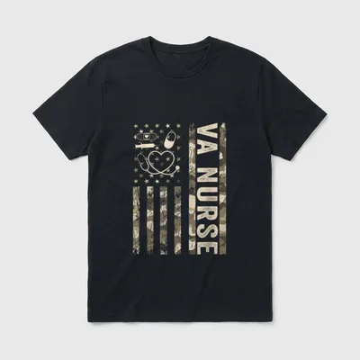 VA Nurse Camouflage Patriotic US Flag T-Shirt – Classic T-Shirt in Black