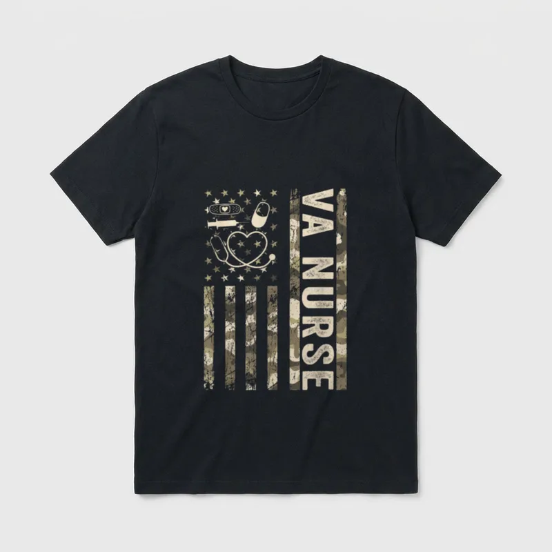VA Nurse Camouflage Patriotic US Flag T-Shirt – Classic T-Shirt in Black