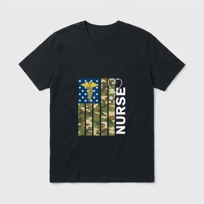 Nurse Camo U S Flag Stethoscope T-Shirt – Classic T-Shirt in Black