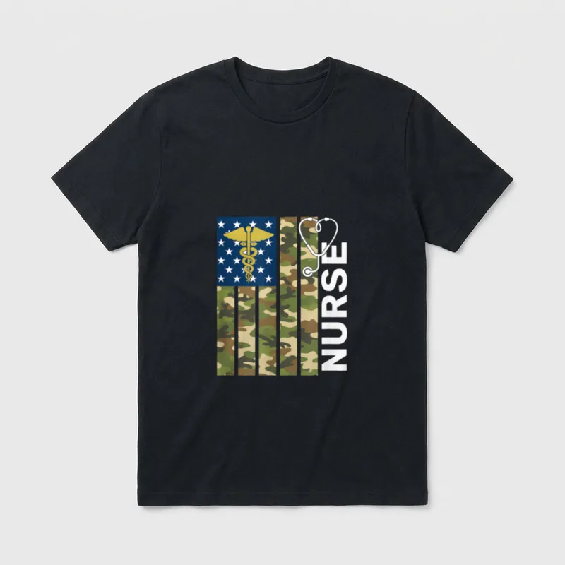 Nurse Camo U S Flag Stethoscope T-Shirt – Classic T-Shirt in Black