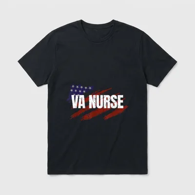 American Flag VA Nurse Patriotic Week T-Shirt – VA NURSE text across a distressed American flag – Classic T-Shirt in Black