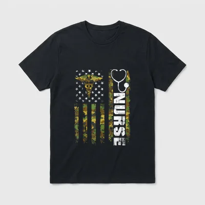 American Flag Camouflage Nurse Patriotic 4th T-Shirt – Classic T-Shirt in Black