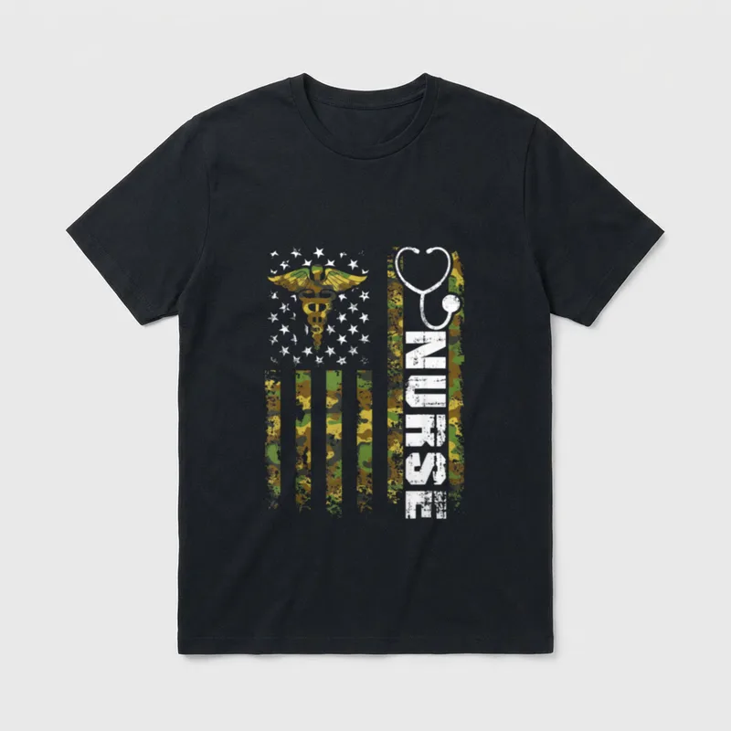 American Flag Camouflage Nurse Patriotic 4th T-Shirt – Classic T-Shirt in Black