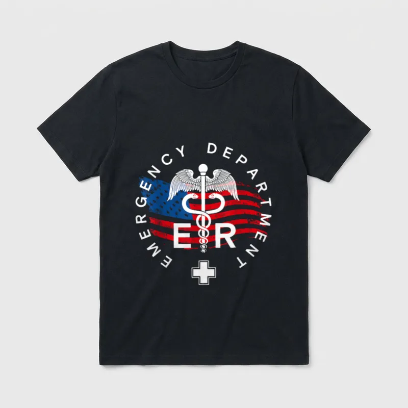 Patriotic Emergency Department ER Nurse T-Shirt – Classic T-Shirt in Black
