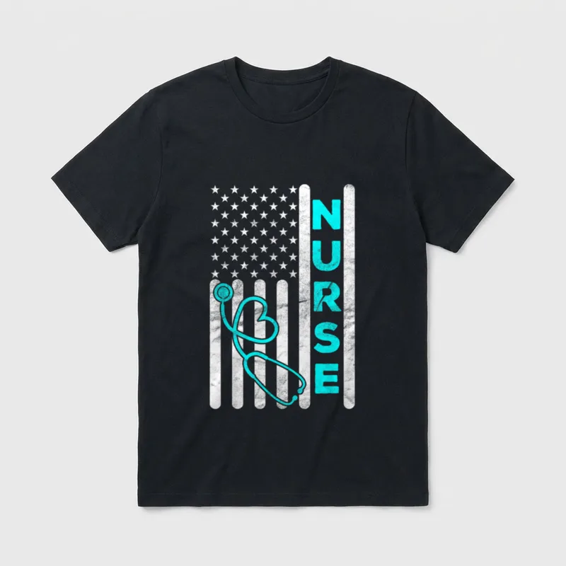 Nurse American Flag RN LPN CNA T-Shirt – Classic T-Shirt in Black