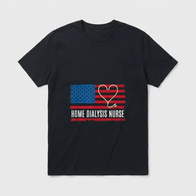 Home Dialysis Nurse USA Flag Stethoscope T-Shirt – Classic T-Shirt in Black