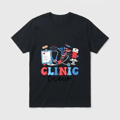 Clinic Crew American Flag Fireworks Nurse T-Shirt – Classic T-Shirt in Black