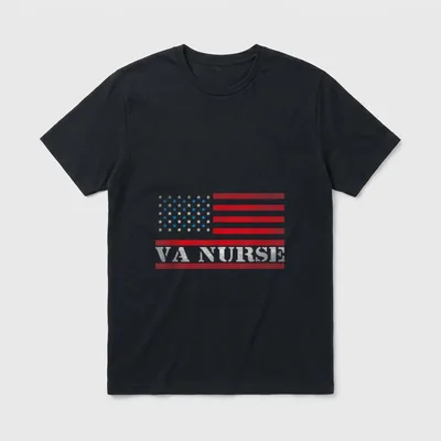 VA Nurse Camouflage Patriotic US Life T-Shirt – American flag artwork with bold VA NURSE lettering – Classic T-Shirt in Black