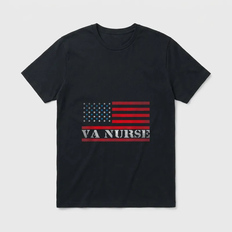 VA Nurse Camouflage Patriotic US Life T-Shirt – American flag artwork with bold VA NURSE lettering – Classic T-Shirt in Black