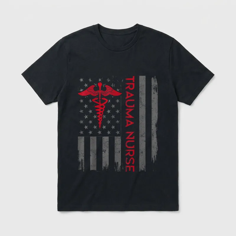 Trauma Nurse Care American Flag Patriotic T-Shirt – Classic T-Shirt in Black