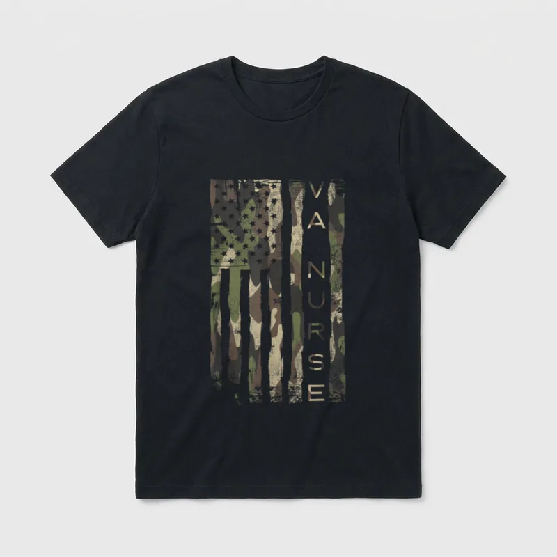 Camouflage VA NURSE Patriotic USA Vintage T-Shirt – Classic T-Shirt in Black