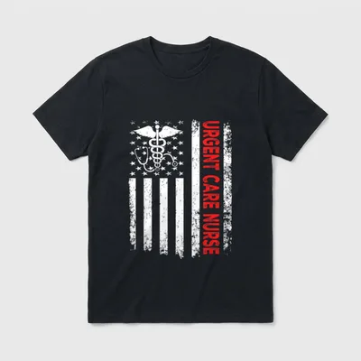 Urgent Care Nurse American Flag 4th T-Shirt – Classic T-Shirt in Black