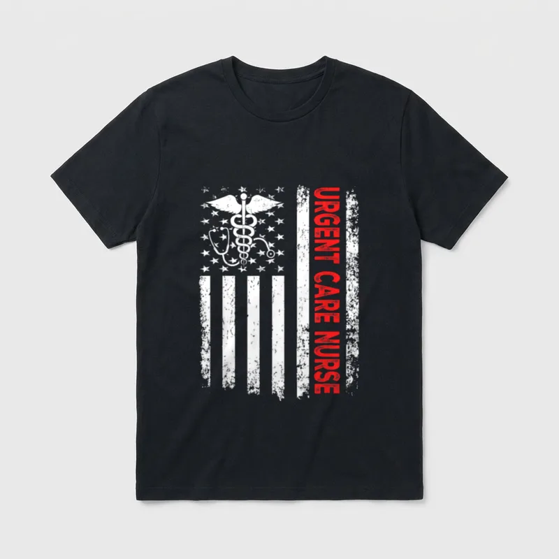 Urgent Care Nurse American Flag 4th T-Shirt – Classic T-Shirt in Black