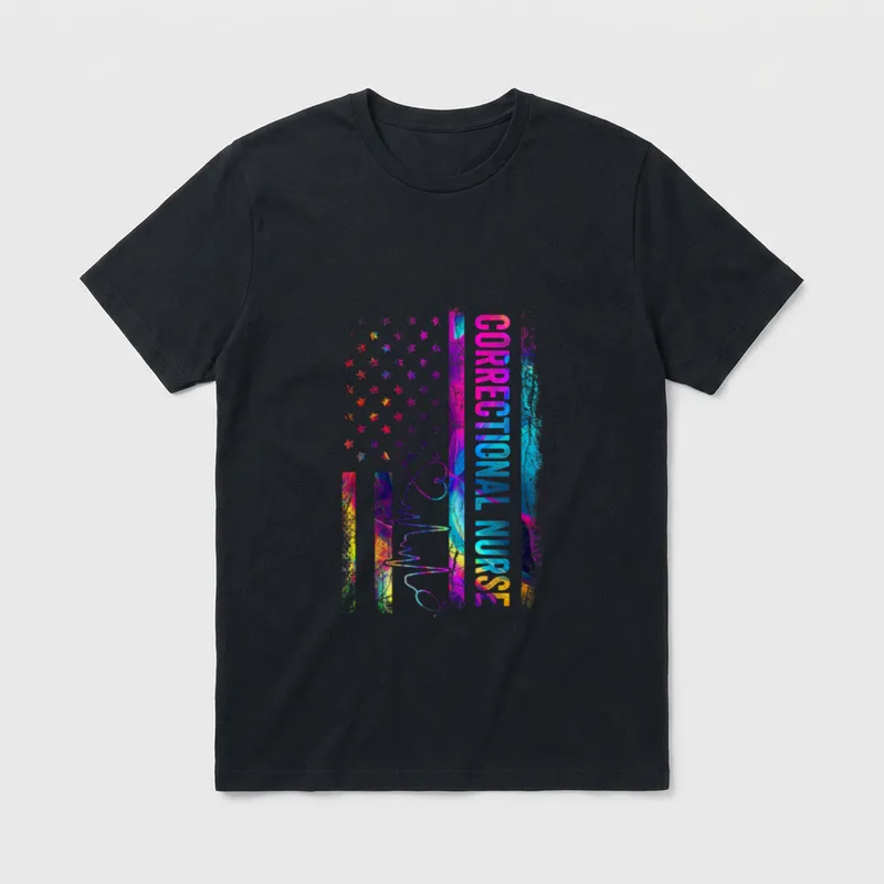 Correctional Nurse Tie Dye American Flag T-Shirt – Classic T-Shirt in Black