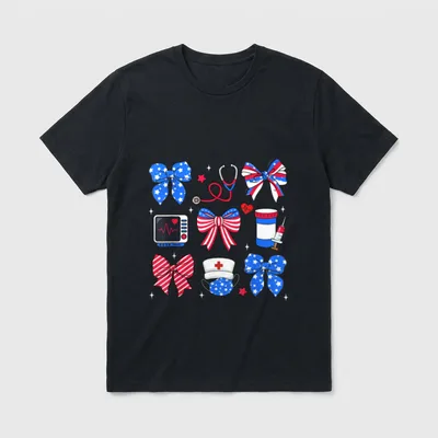 Nurse Bow Stethoscope USA Flag Patriotic T-Shirt – Classic T-Shirt in Black