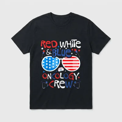 Red White Blue Oncology Crew Patriotic T-Shirt – Classic T-Shirt in Black