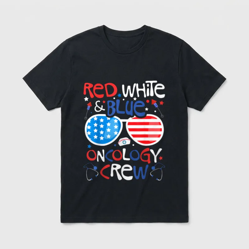 Red White Blue Oncology Crew Patriotic T-Shirt – Classic T-Shirt in Black