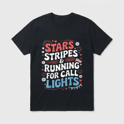 Lights 4th of July Nurse Stripes T-Shirt – STARS STRIPES & RUNNING FOR CALL LIGHTS – Classic T-Shirt in Black