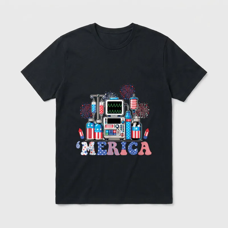 Patriotic Medical Machine Merica 4th T-Shirt – Classic T-Shirt in Black