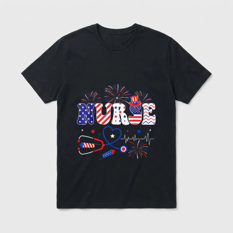 Patriotic Nurse Independence Day American 4th T-Shirt – Classic T-Shirt in Black