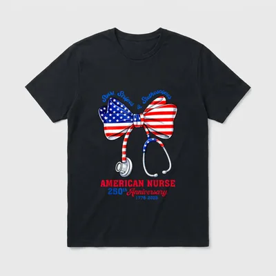 Coquette Bow Stethoscope Nurse USA America T-Shirt – Classic T-Shirt in Black