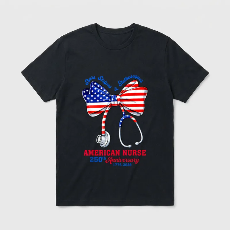 Coquette Bow Stethoscope Nurse USA America T-Shirt – Classic T-Shirt in Black