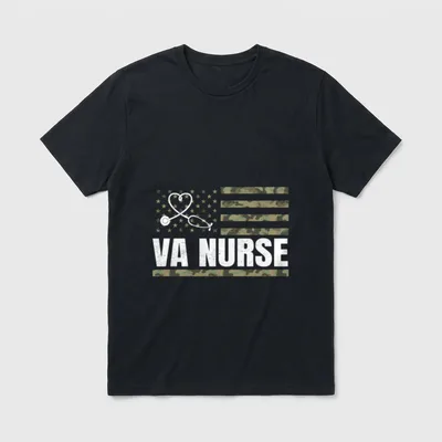 VA Nurse Camouflage American Flag Proud T-Shirt – Classic T-Shirt in Black