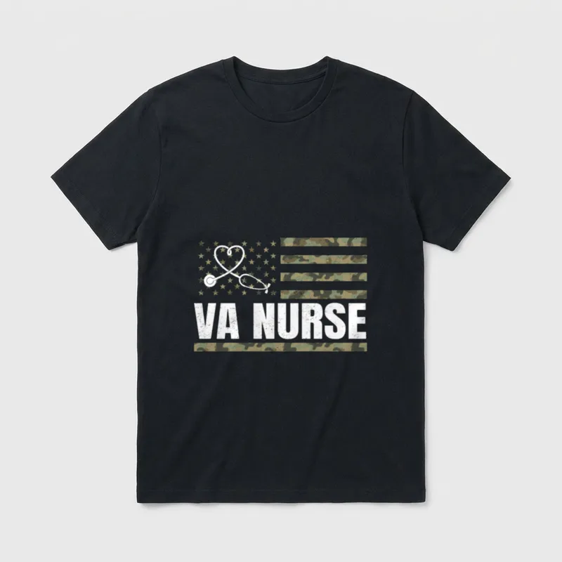 VA Nurse Camouflage American Flag Proud T-Shirt – Classic T-Shirt in Black