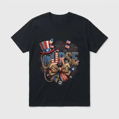 4th of July Patriotic Nurse Leopard T-Shirt – Classic T-Shirt in Black