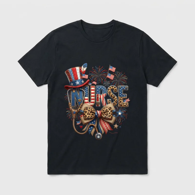4th of July Patriotic Nurse Leopard T-Shirt – Classic T-Shirt in Black