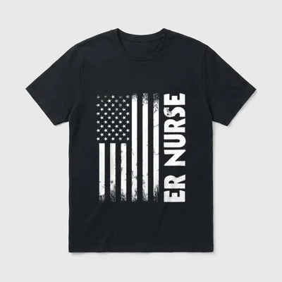 Patriotic Registered ER Nurse USA Flag T-Shirt – Classic T-Shirt in Black