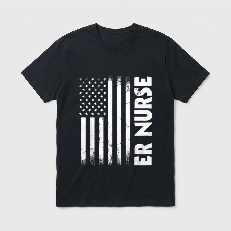 Patriotic Registered ER Nurse USA Flag T-Shirt – Classic T-Shirt in Black