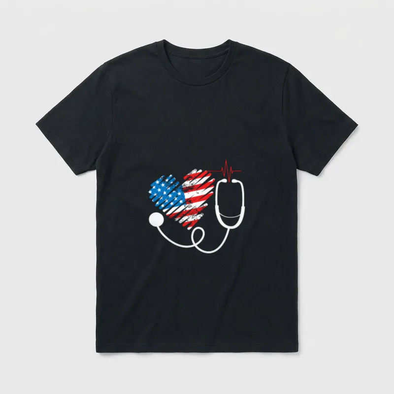 American Patriot Nurse Patriotic USA Nursing T-Shirt – Classic T-Shirt in Black