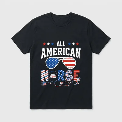 All American Nurse 4th of USA T-Shirt – Classic T-Shirt in Black