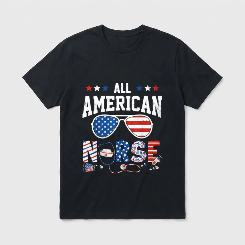 All American Nurse 4th of USA T-Shirt – Classic T-Shirt in Black